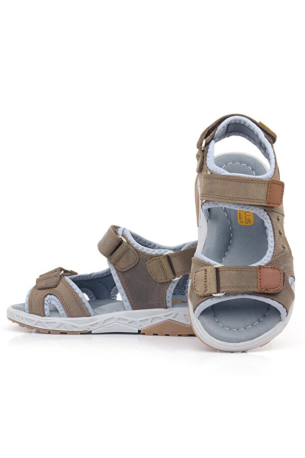 Rakerplus Hakiki Deri Kahverengi Cırt Cırtlı Çocuk Sandalet Ayakkabı