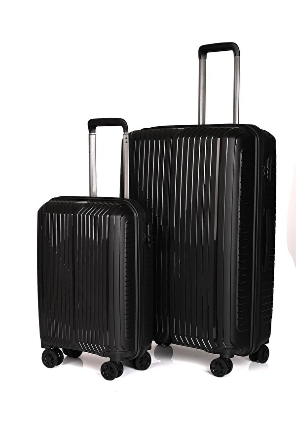 Wander A728 Polipropilen Kırılmaz 2'Li Valiz Seti Siyah Büyük Boy Kabin Boy
