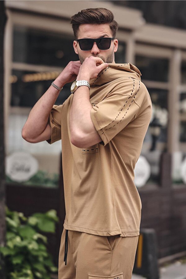 Madmext Kapuçino Cep Detaylı Kapüşonlu Şort Takım 5941