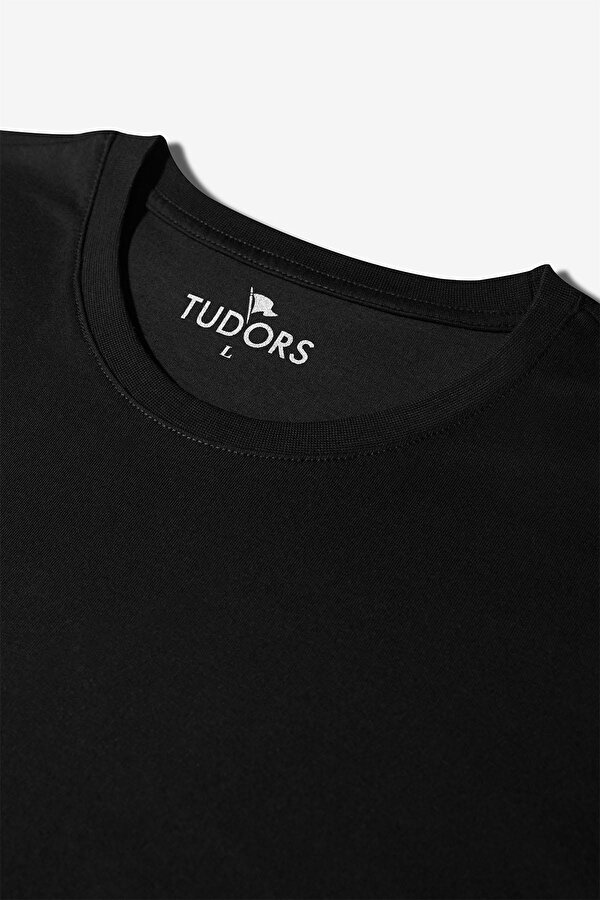 Tudors Unisex 2'li Paket Siyah Slim Fit Dar Kesim %100 Pamuk Bisiklet Yaka Tişört