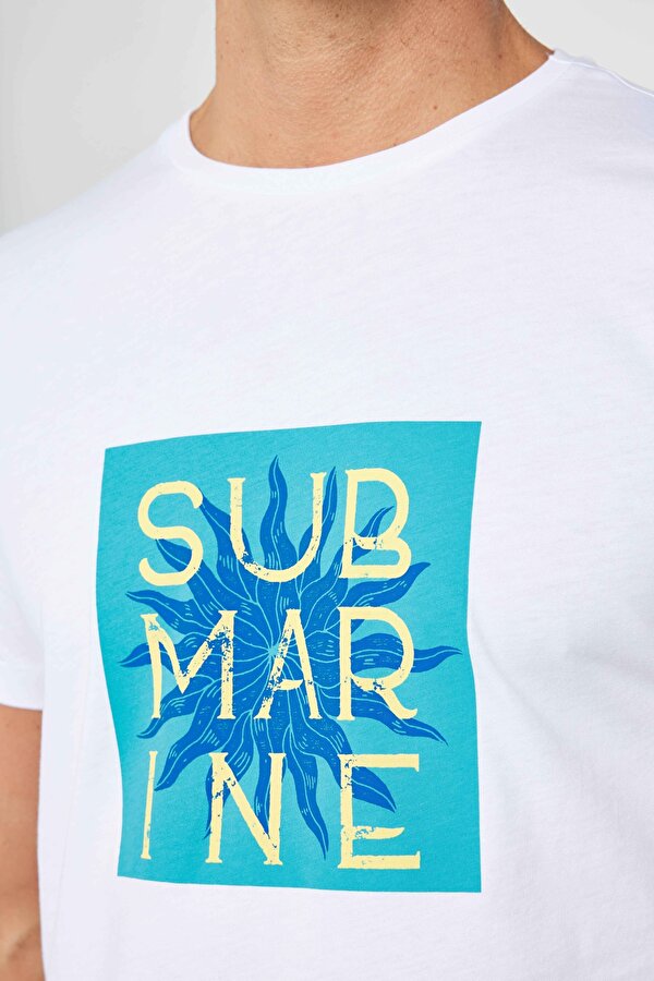 Tudors Erkek Slim Fit Dar Kesim %100 Pamuk Yumuşak Dokulu Baskılı Beyaz Bisiklet Yaka Tişört