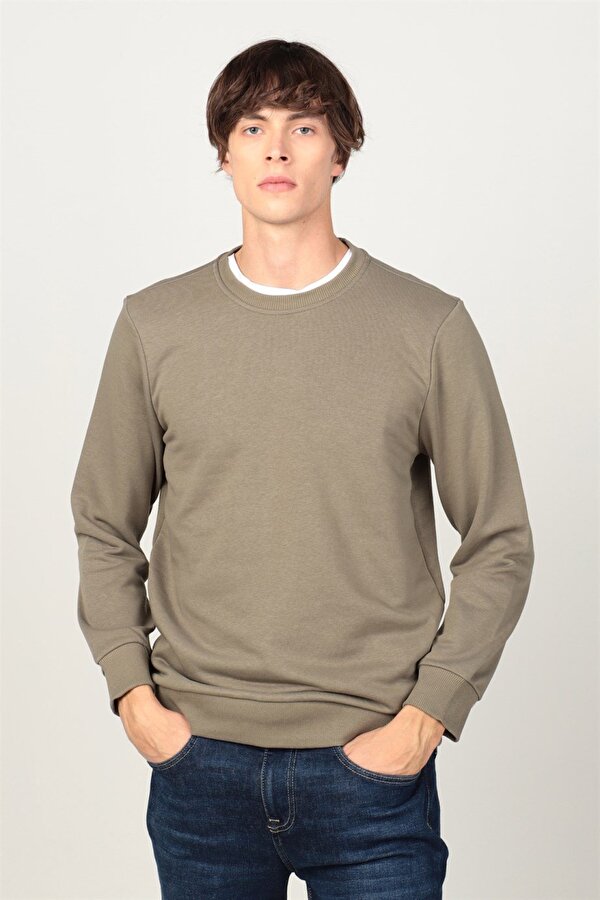 Tudors Unisex Relax Fit Rahat Kesim Pamuklu Yumuşak Dokulu İçi Polarlı Basic Yeşil Bisiklet Yaka Sweatshirt