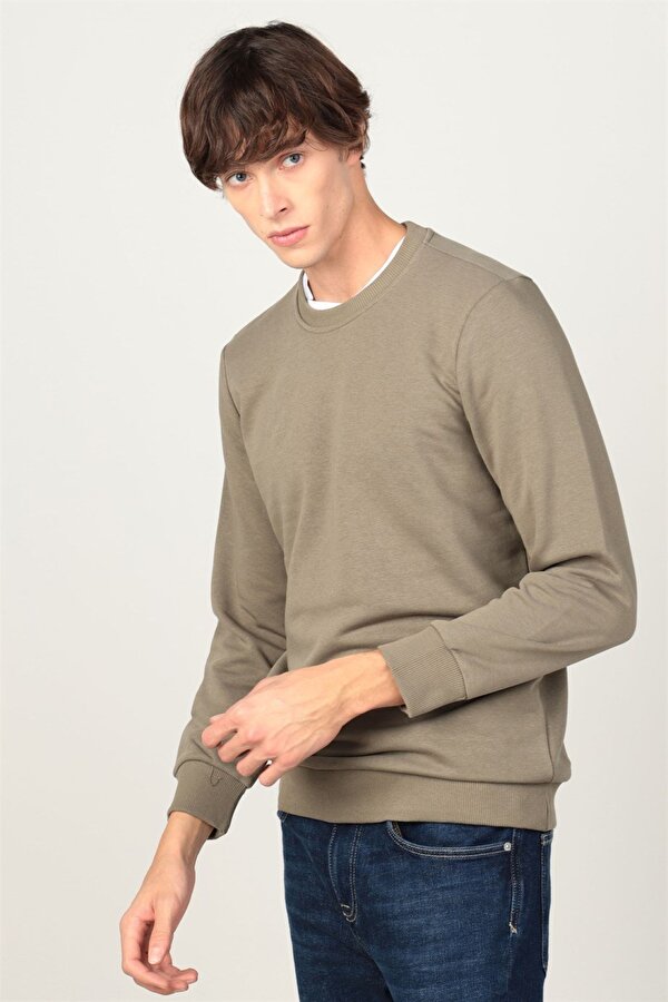 Tudors Unisex Relax Fit Rahat Kesim Pamuklu Yumuşak Dokulu İçi Polarlı Basic Yeşil Bisiklet Yaka Sweatshirt