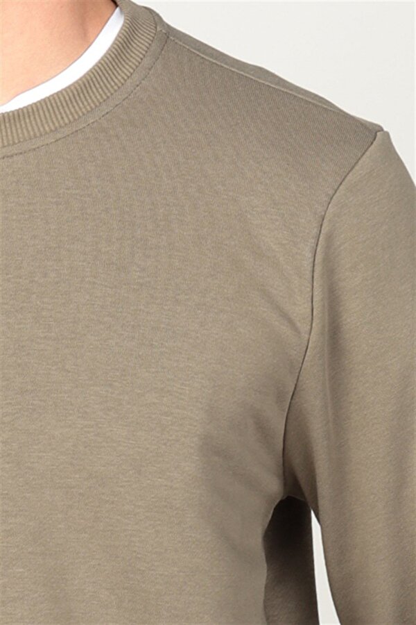 Tudors Unisex Relax Fit Rahat Kesim Pamuklu Yumuşak Dokulu İçi Polarlı Basic Yeşil Bisiklet Yaka Sweatshirt