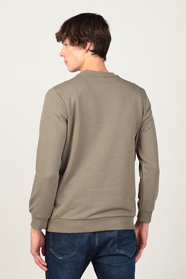 Tudors Unisex Relax Fit Rahat Kesim Pamuklu Yumuşak Dokulu İçi Polarlı Basic Yeşil Bisiklet Yaka Sweatshirt