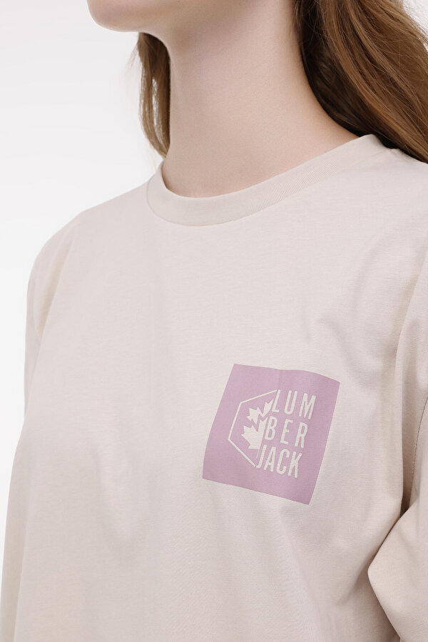 Lumberjack TEE PD BOX LOGO OVERSIZE Bej Kadın Kısa Kol T-Shirt