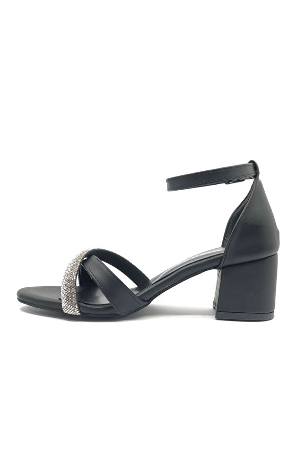 Mehtap Çapraz Çift Şerit Taşlı 5 cm Kadın Topuklu Ayakkabı