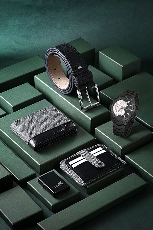 Polo Air Erkek Kol Saati Kemer Cüzdan Kartlık Çakmak Kombin Set Gri Renk PL-0790E5