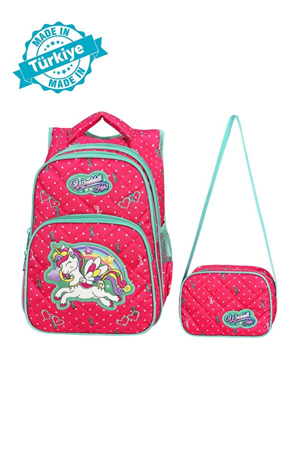 Waddell Fuşya Unicorn Desenli Ilkokul Çantası Beslenme Çantalı 24005