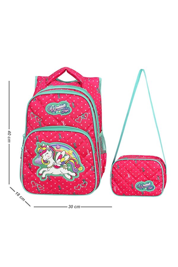 Waddell Fuşya Unicorn Desenli Ilkokul Çantası Beslenme Çantalı 24005