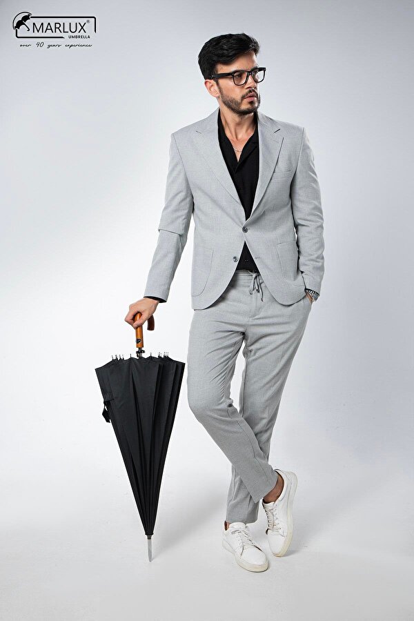 Marlux Siyah Ahşap Saplı 16 Çelik Telli Ultra Premium Lüks Erkek Baston Şemsiye M21MARMPR1025R001