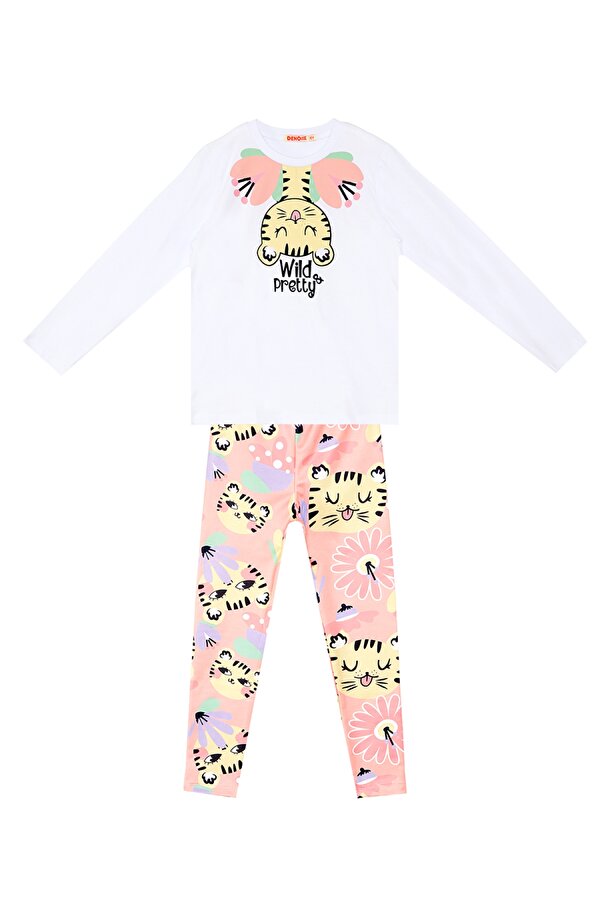 Denokids Süslü Leo Kız Çocuk T-Shirt Tayt Takım