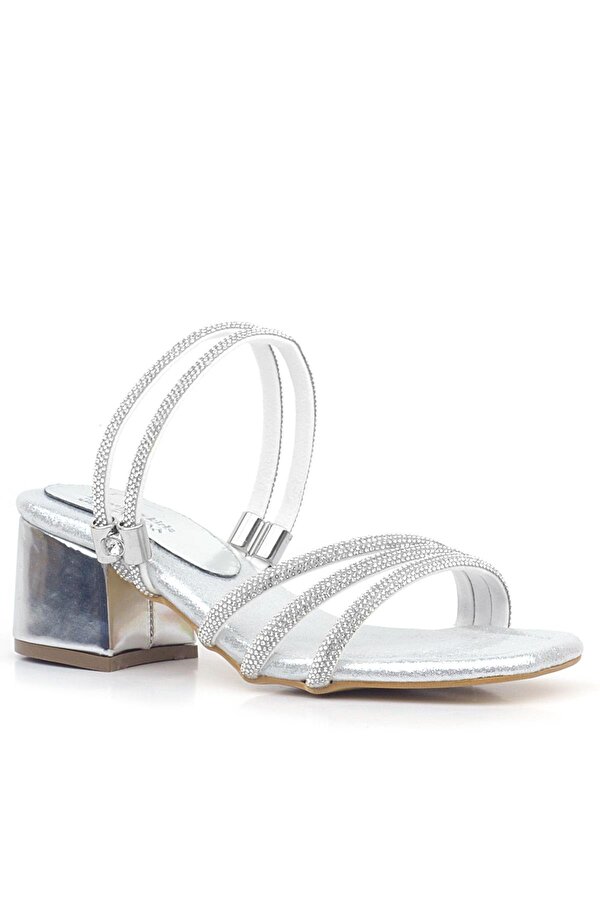 Hapshoe Kids Judy Gümüş Taşlı Kız Çocuk Topuklu Terlik Ayakkabı
