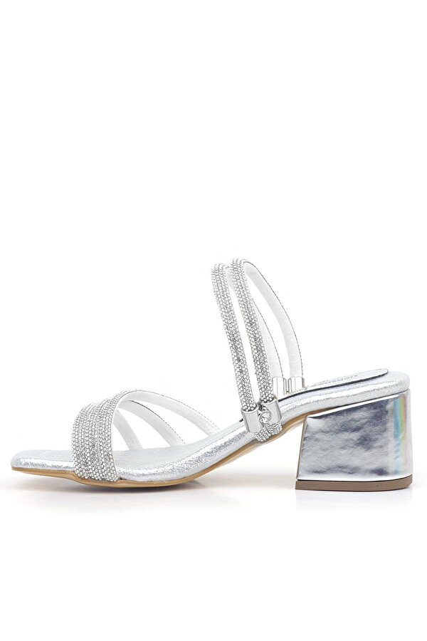 Hapshoe Kids Judy Gümüş Taşlı Kız Çocuk Topuklu Terlik Ayakkabı