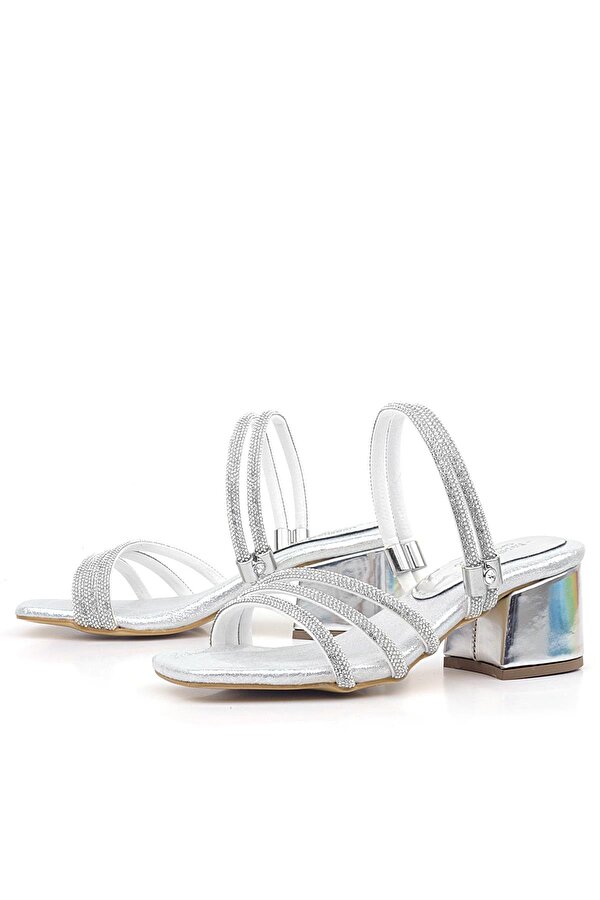 Hapshoe Kids Judy Gümüş Taşlı Kız Çocuk Topuklu Terlik Ayakkabı