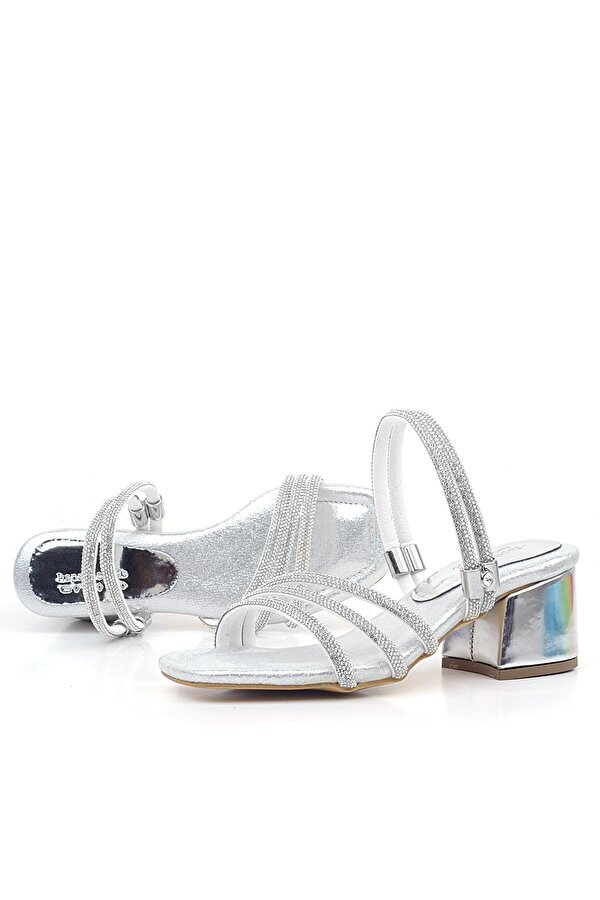 Hapshoe Kids Judy Gümüş Taşlı Kız Çocuk Topuklu Terlik Ayakkabı