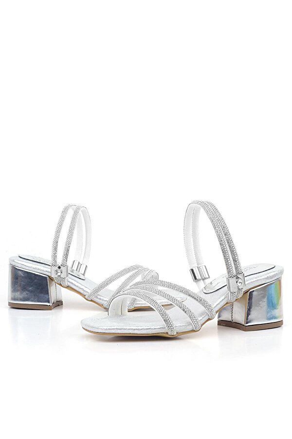 Hapshoe Kids Judy Gümüş Taşlı Kız Çocuk Topuklu Terlik Ayakkabı