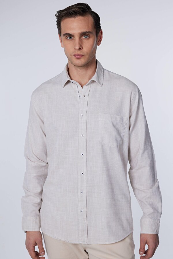 Tudors Erkek Klasik Fit Normal Kesim Uzun Kollu %100 Pamuk Keten Doku Yeşil Gömlek