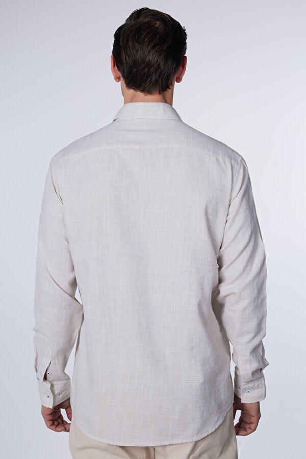 Tudors Erkek Klasik Fit Normal Kesim Uzun Kollu %100 Pamuk Keten Doku Yeşil Gömlek