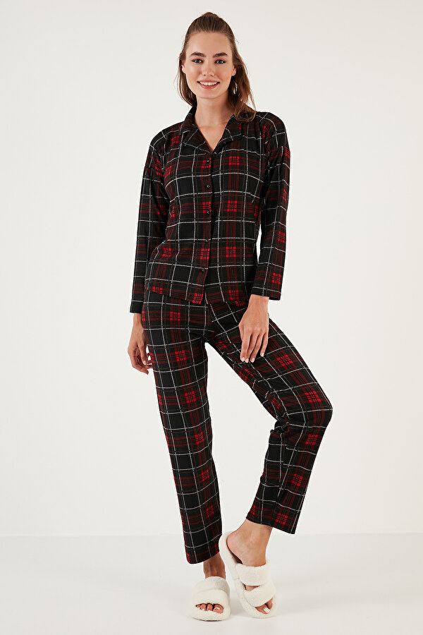 Lela Bayan Pijama Takımı 6095660W4 ANTRASİT-KIRMIZI