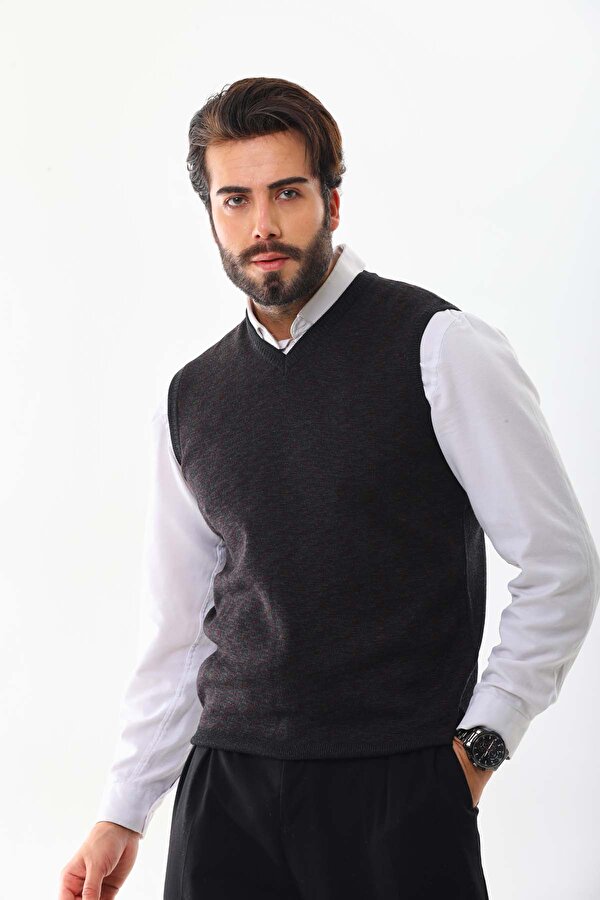 Pelikan Erkek V Yaka Yün Süveter 4P20 Antrasit