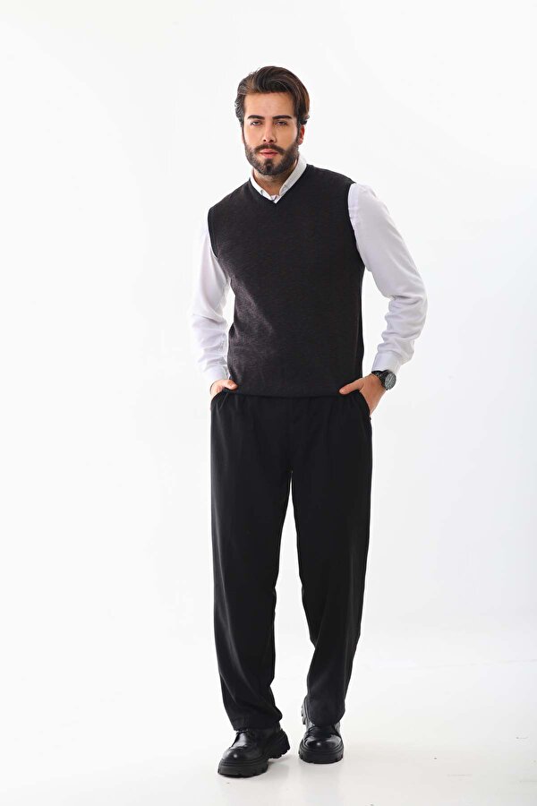 Pelikan Erkek V Yaka Yün Süveter 4P20 Antrasit