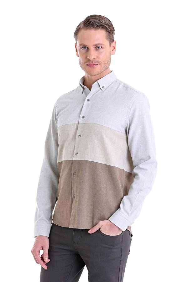 Hatemoğlu Gri Comfort Fit Düz Düğmeli Yaka Uzun Kollu Casual Flanel Gömlek