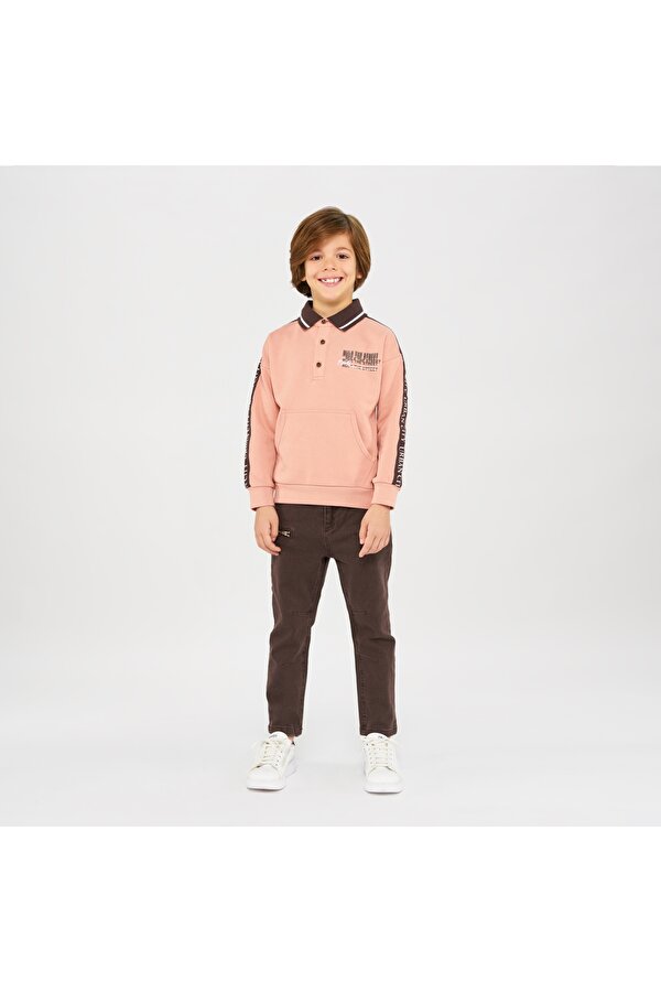 Panço Erkek Çocuk  Çizgili Yakalı Sweatshirt