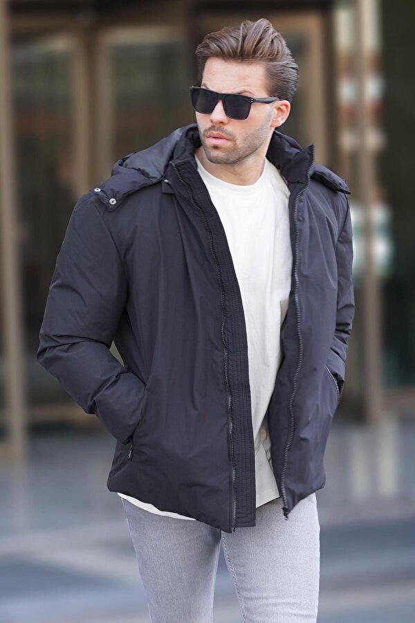 Madmext Siyah Kapüşonlu Oversize Erkek Şişme Mont 7237
