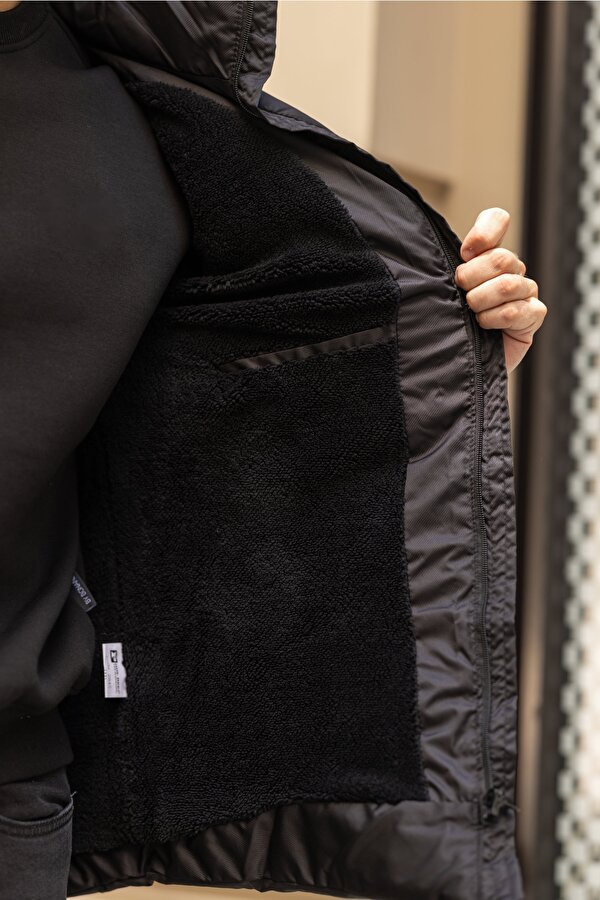 DECAS MAGELLAN Su Geçirmez Dik Yaka Kürklü Kapüşonlu Erkek Şişme Mont - Siyah