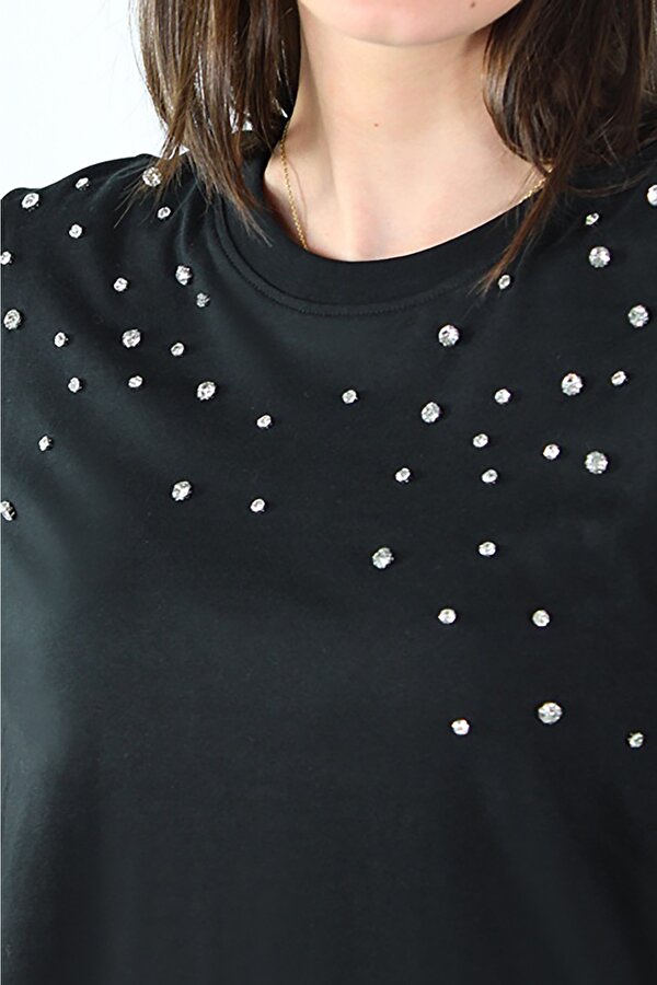 Only Kadın Onljulıa Bisiklet Yaka Taş Detaylı %100 Pamuk T-Shirt 15324847 Siyah