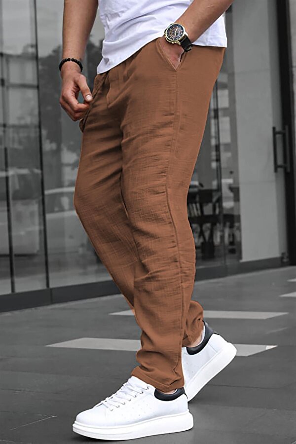 Kahverengi Müslin Kumaş Erkek Basic Pantolon 6507
