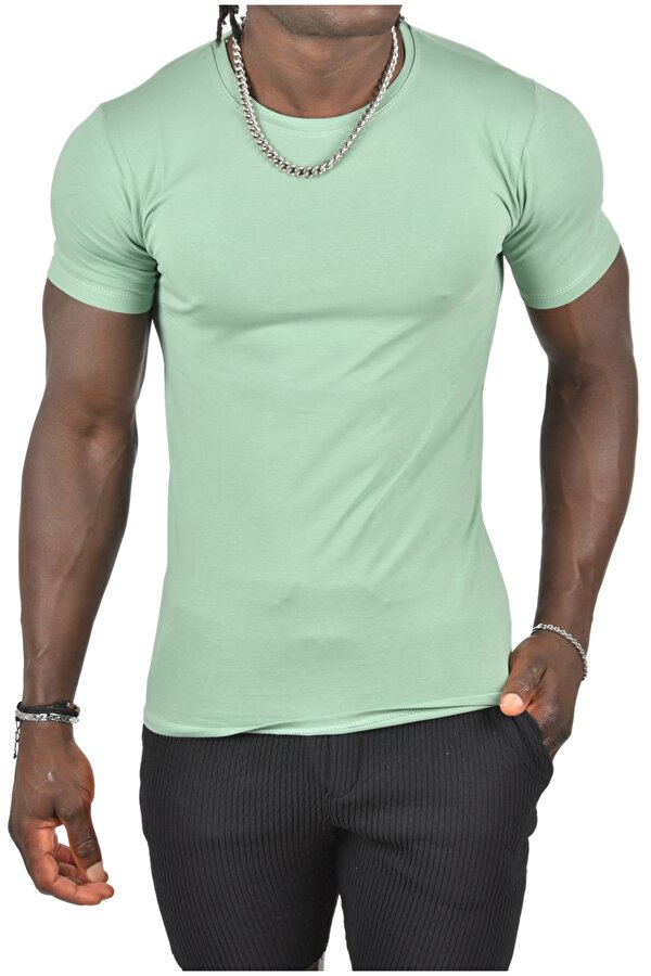 Deep Sea DeepSEA Erkek Yeşil Sıfır Yaka Dar Kesim Basic Tişört 1801131