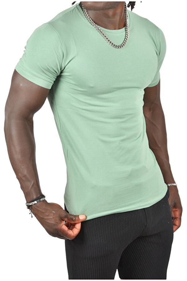 Deep Sea DeepSEA Erkek Yeşil Sıfır Yaka Dar Kesim Basic Tişört 1801131