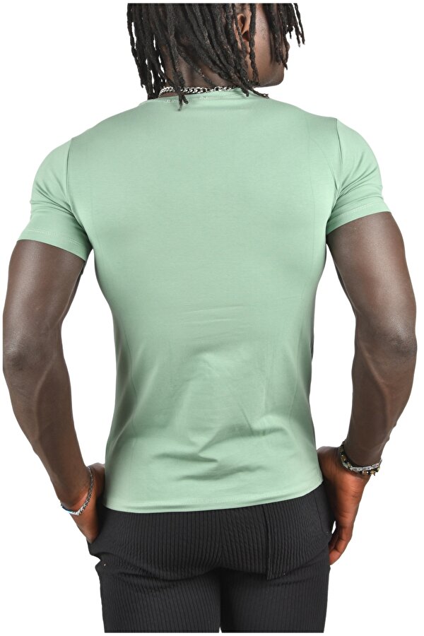 Deep Sea DeepSEA Erkek Yeşil Sıfır Yaka Dar Kesim Basic Tişört 1801131