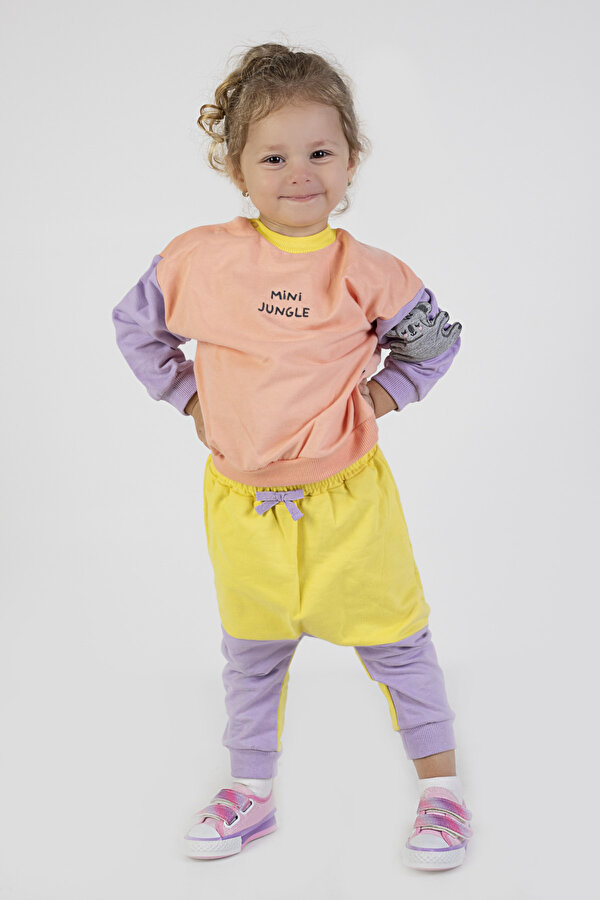 Harika Kids Kız Bebek&Çocuk İki İplik Kumaş Orta Kalınlıkta Nakışlı  Örme Basic Eşofman Takımı