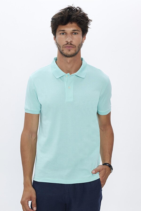 Tudors Erkek Slim Fit Dar Kesim %100 Pamuk Yumuşak Dokulu Düz Pike Mint Renk Polo Yaka Tişört