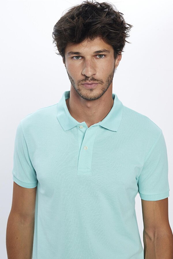 Tudors Erkek Slim Fit Dar Kesim %100 Pamuk Yumuşak Dokulu Düz Pike Mint Renk Polo Yaka Tişört