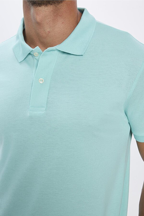 Tudors Erkek Slim Fit Dar Kesim %100 Pamuk Yumuşak Dokulu Düz Pike Mint Renk Polo Yaka Tişört