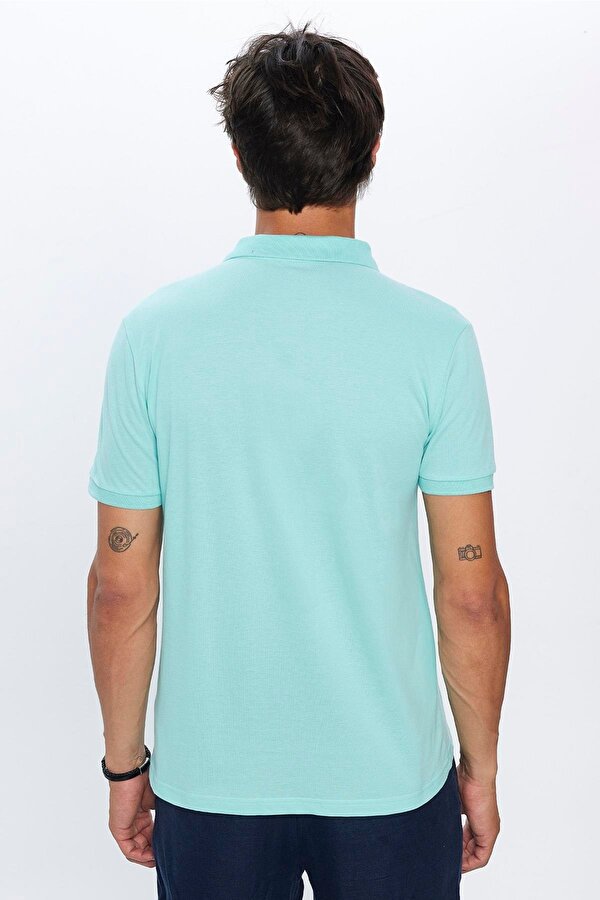 Tudors Erkek Slim Fit Dar Kesim %100 Pamuk Yumuşak Dokulu Düz Pike Mint Renk Polo Yaka Tişört