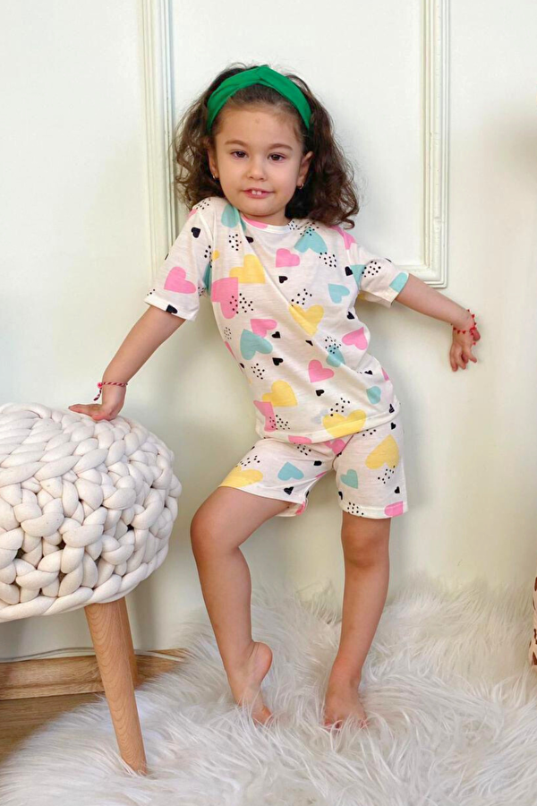 Harika Kids Kız Çocuk Pamuklu Penye Kumaş Şortlu Pijama Takımı