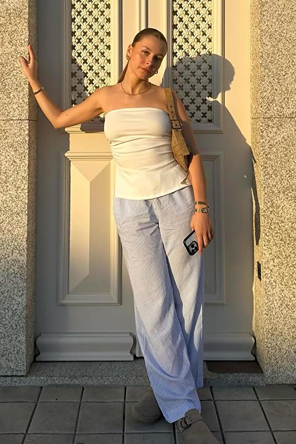 Madmext Beyaz Büzgülü Streç Bandeau Top MG2164