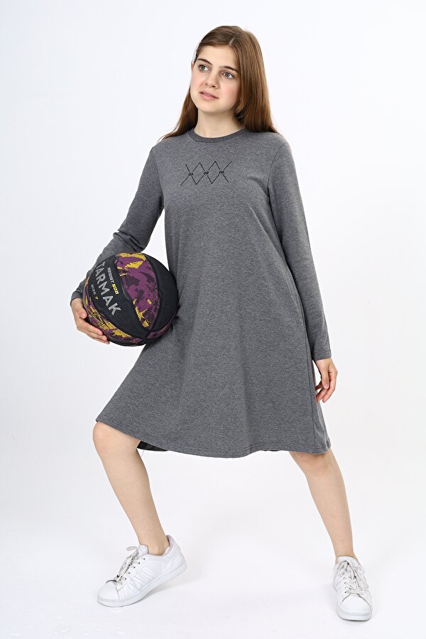 Toontoy Kids Toontoy Kız Çocuk Bisiklet Yaka İki Yani Gizli Cepli Nakışlı Elbise