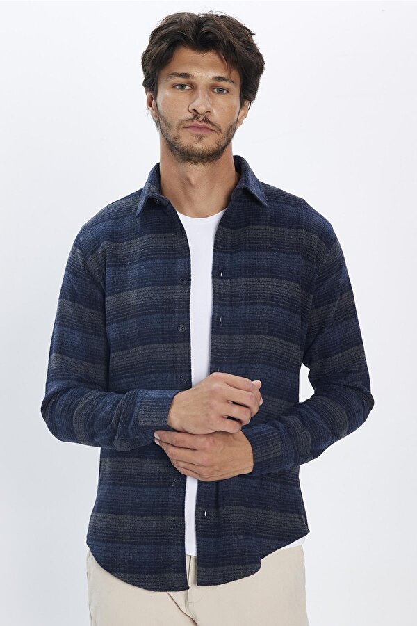 Tudors Erkek Slim Fit Dar Kesim Oduncu Kareli Kışlık Gömlek