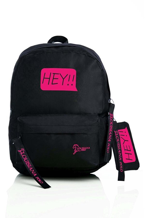 Louisiana Polo Laptop Bölmeli Okul Çantası Hey!!! Siyah Pembe 1525