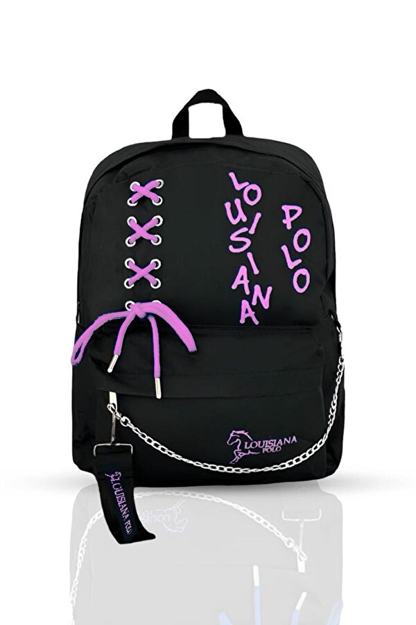 Louisiana Polo Laptop Bölmeli Okul Çantası Siyah Pembe 1141