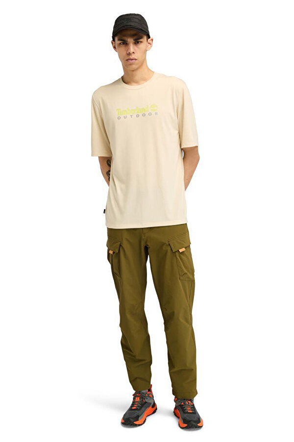 Timberland UV-PROTECTION LOGO SHORT Krem Erkek Kısa Kol T-Shirt