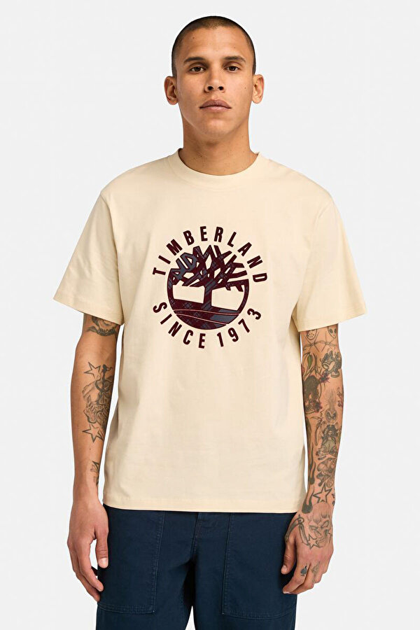 Timberland Holiday Front Graphic SS Krem Erkek Kısa Kol T-Shirt