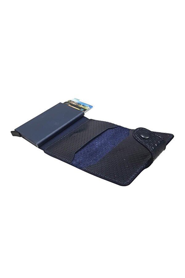 WEST POLO Mekanizmalı Kartlık Hakiki Deri Çizgili Lacivert 5510