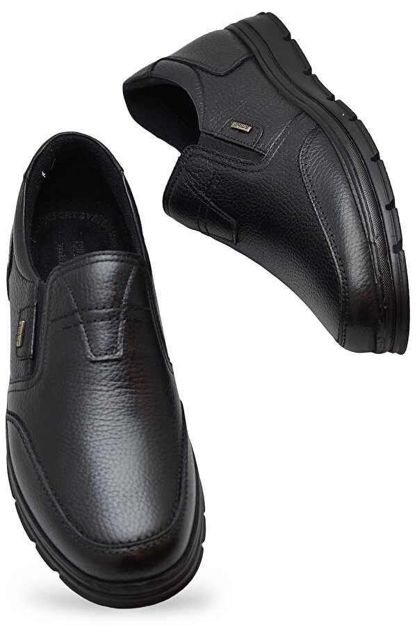 Ayakkabı Burada 1645-S Kışlık Tam Ortopedik Taban %100 Hakiki Deri Bağcıksız Erkek Ayakkabı Kauçuk Kaymaz Taban